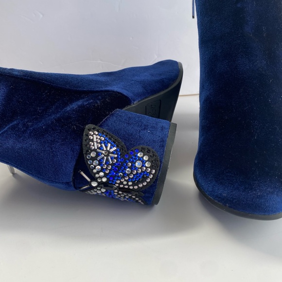 Libby Edelman Women's Blue Zip ankle Boots Butterfly Velour Heel Booties Size 9 - Picture 9 of 11
